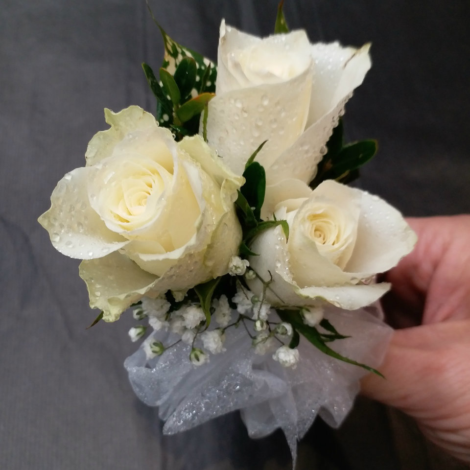 white rose corsage