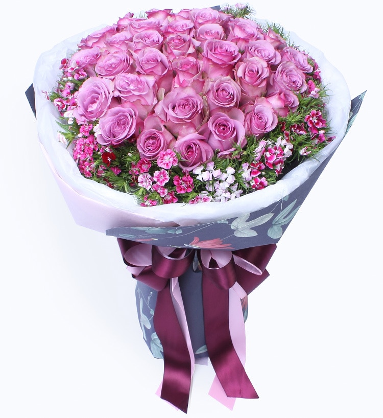 36 Stems Purple Rose with Pink Dianthus