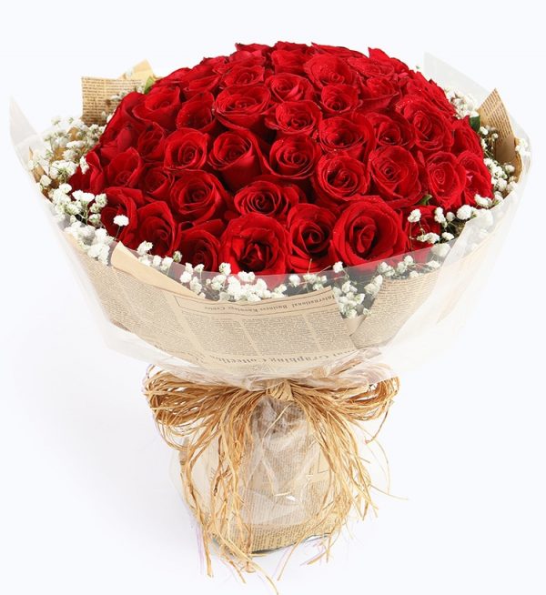 66 Stems Red Rose with Babysbreath - Angelic Flower